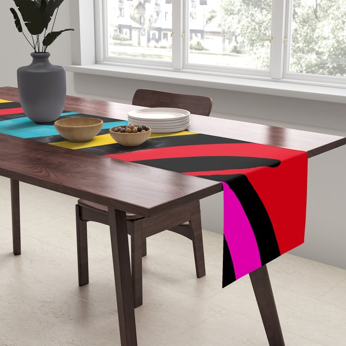 Wavy Loops Retro 80s Colorful Abstract Pattern on Black Table Runner Gallery Image 2