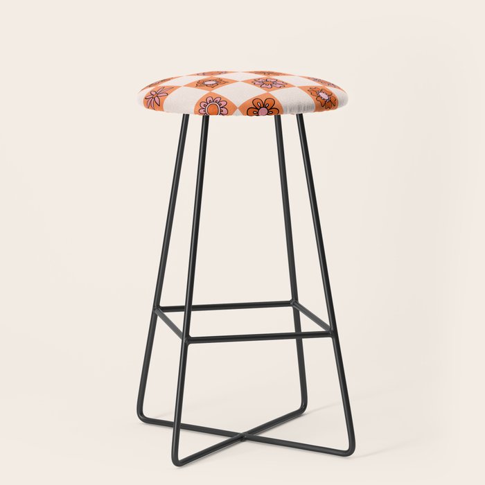 Fall Flower Checkered Print in Peach Stool Gallery Image 1