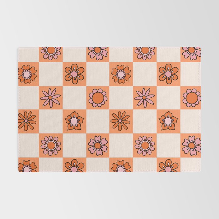 Fall Flower Checkered Print in Peach Rug Gallery Image 2