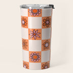 Fall Flower Checkered Print in Peach Travel Mug Gallery Image 2