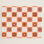 Fall Flower Checkered Print in Peach Jigsaw Puzzle Gallery Image 1