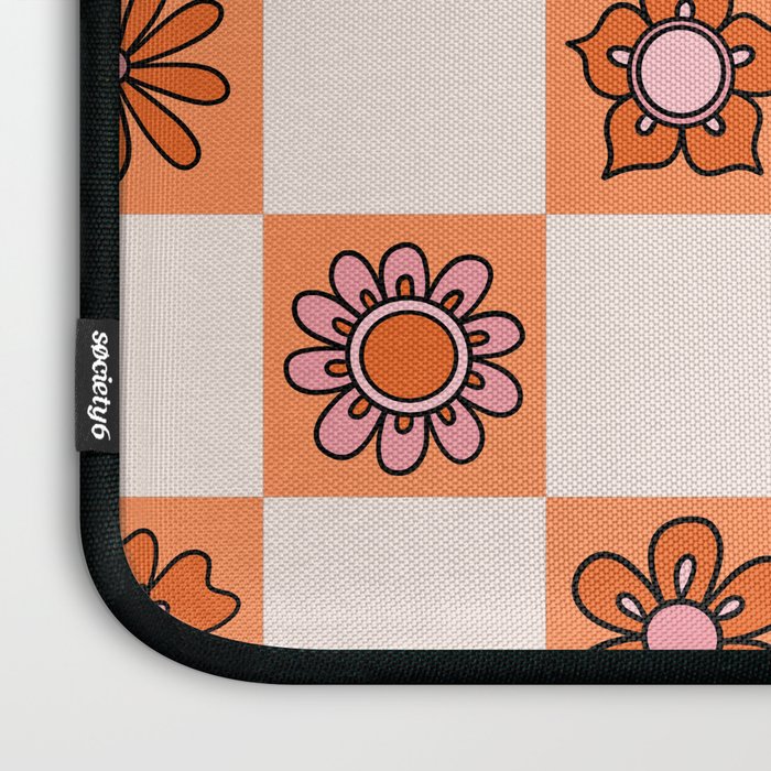 Fall Flower Checkered Print in Peach Laptop Sleeve Gallery Image 3