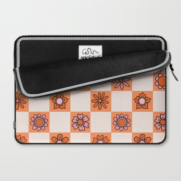 Fall Flower Checkered Print in Peach Laptop Sleeve Gallery Image 2