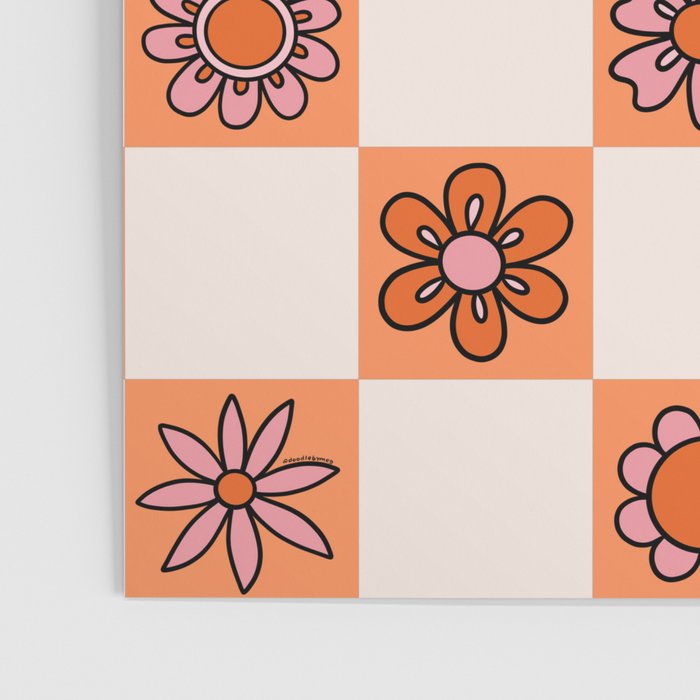 Fall Flower Checkered Print in Peach Poster Gallery Image 3