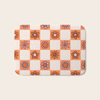 Fall Flower Checkered Print in Peach Bath Mat Gallery Image 1