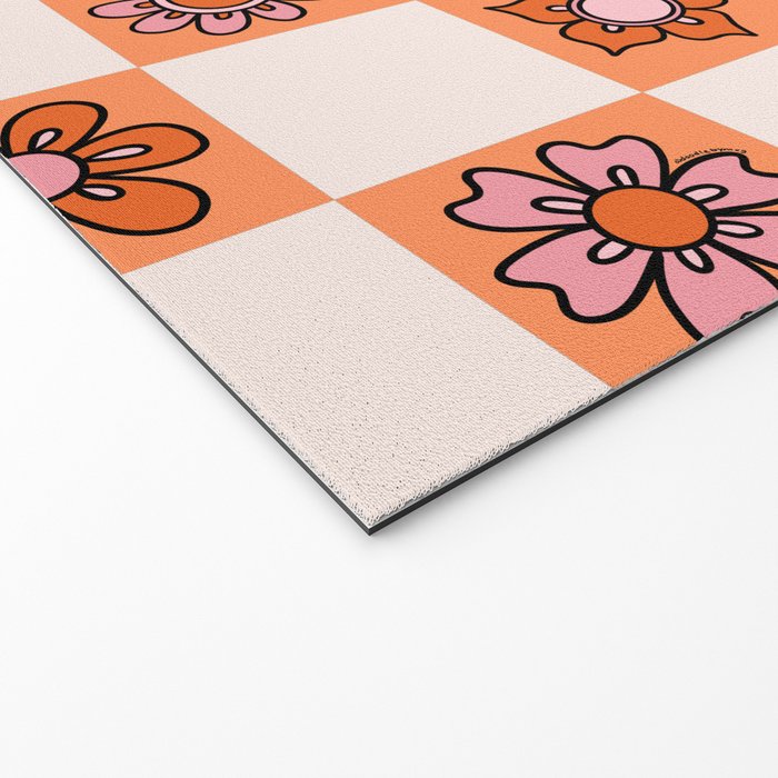 Fall Flower Checkered Print in Peach Welcome Mat Gallery Image 2