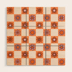 Fall Flower Checkered Print in Peach Wood Wall Art Gallery Image 1