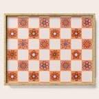 Fall Flower Checkered Print in Peach Serving Tray Gallery Image 1