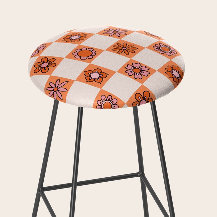 Fall Flower Checkered Print in Peach Stool Gallery Image 2