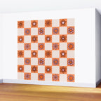 Fall Flower Checkered Print in Peach Wall Mural Gallery Image 2