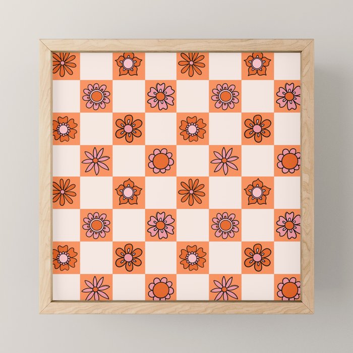 Fall Flower Checkered Print in Peach Mini Art Print Gallery Image 1