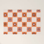 Fall Flower Checkered Print in Peach Welcome Mat Gallery Image 1