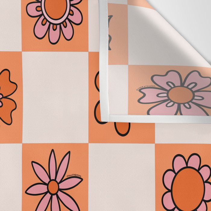 Fall Flower Checkered Print in Peach Wall Tapestry Gallery Image 3