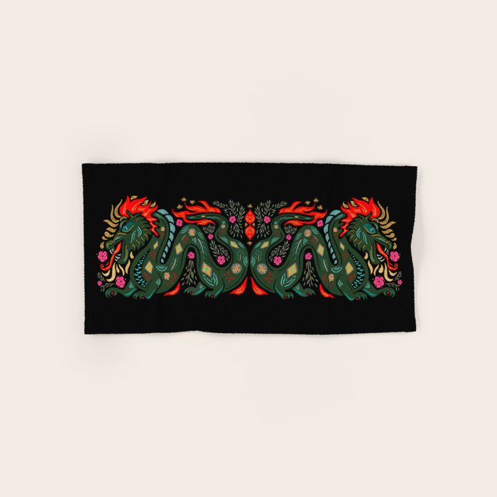 Dragon - Red, Black, Green Bath Towel Gallery Image 1