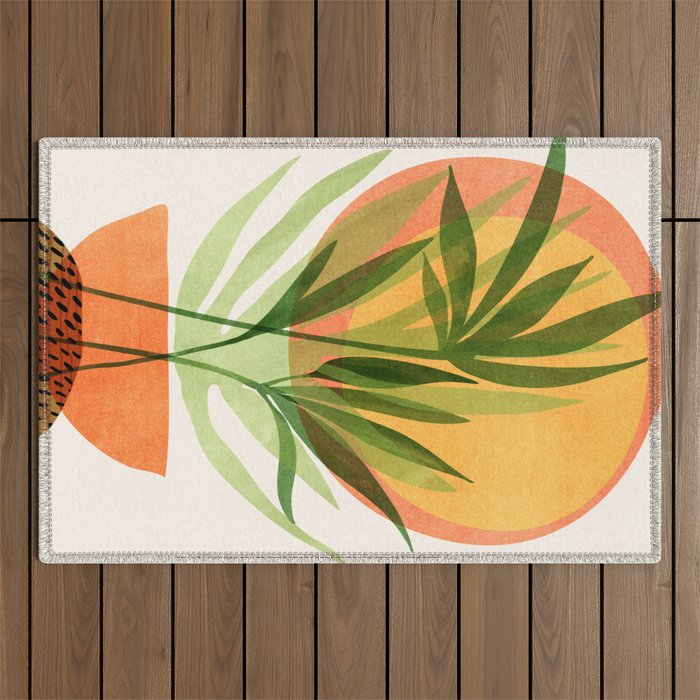 Retro Sunset Garden Still Life Outdoor Rug Gallery Image 1
