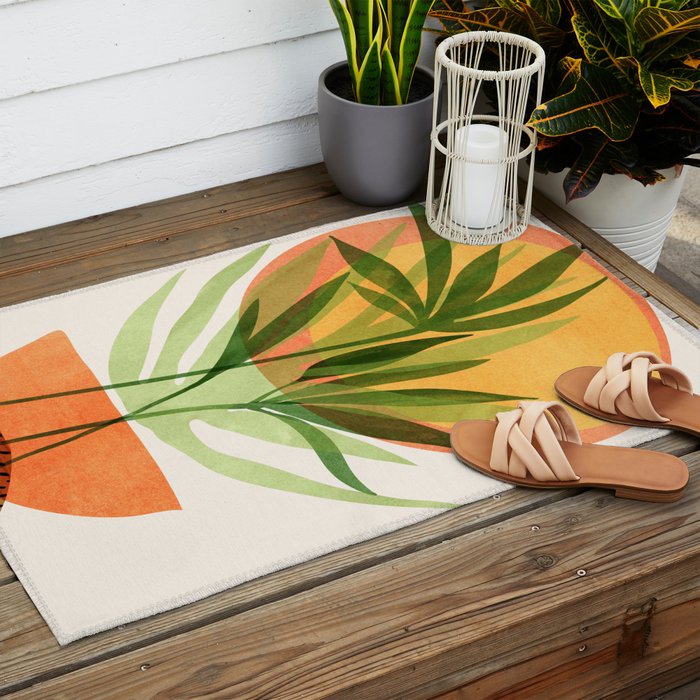 Retro Sunset Garden Still Life Outdoor Rug Gallery Image 2