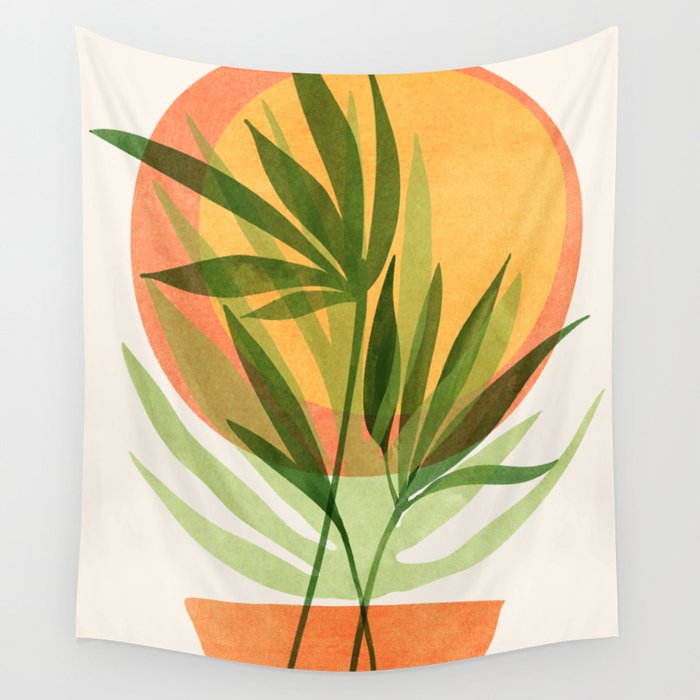 Retro Sunset Garden Still Life Wall Tapestry Gallery Image 1