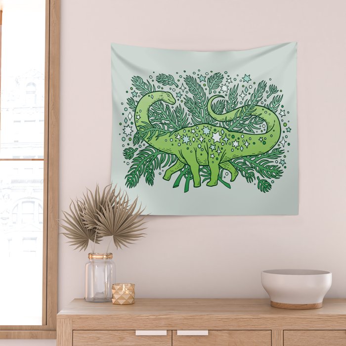 Evergreen Apatosaurus | Dinosaur Cosmic Festive Art Wall Tapestry Gallery Image 2