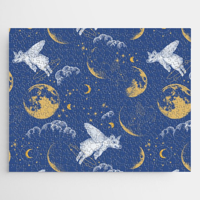 Celestial Pigs lunar blue Jigsaw Puzzle Gallery Image 1