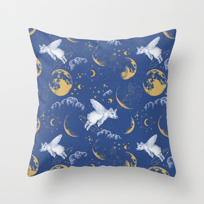 Celestial Pigs lunar blue Throw Pillow Gallery Image 6