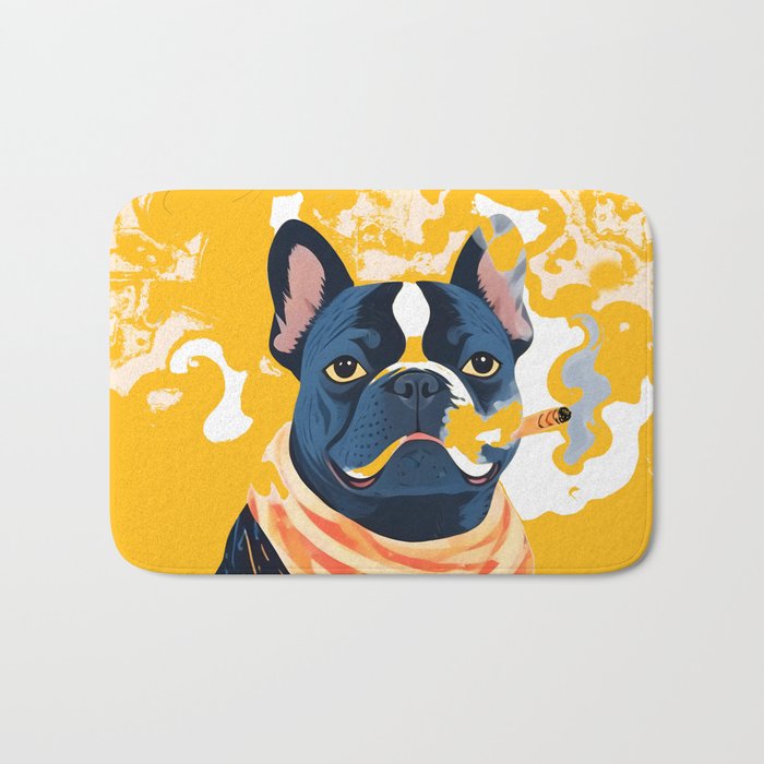 Should I Over Explain Myself or Remain Misunderstood? | Bulldog Pets Funny Quote, Typography Poster Saying Phrase, Cute Quirky Whimsical Dog Animals Naive Illustration Bath Mat Gallery Image 1