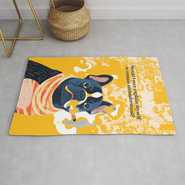 Should I Over Explain Myself or Remain Misunderstood? | Bulldog Pets Funny Quote, Typography Poster Saying Phrase, Cute Quirky Whimsical Dog Animals Naive Illustration Rug Gallery Image 1