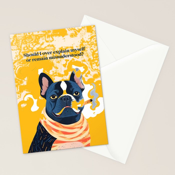 Should I Over Explain Myself or Remain Misunderstood? | Bulldog Pets Funny Quote, Typography Poster Saying Phrase, Cute Quirky Whimsical Dog Animals Naive Illustration Stationery Card Gallery Image 2