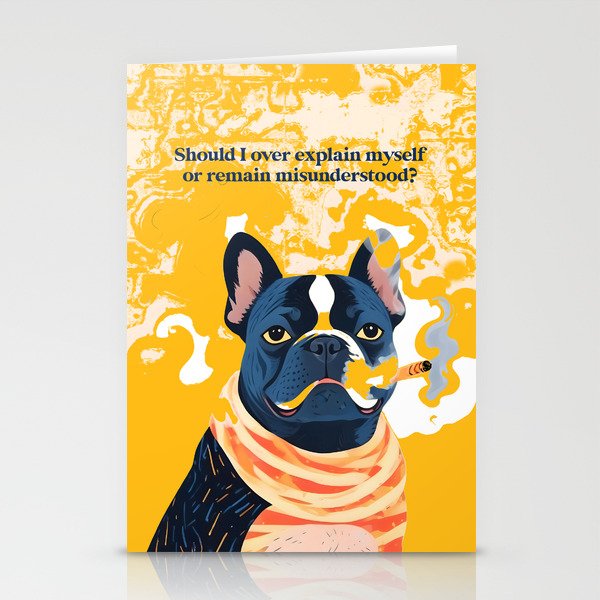 Should I Over Explain Myself or Remain Misunderstood? | Bulldog Pets Funny Quote, Typography Poster Saying Phrase, Cute Quirky Whimsical Dog Animals Naive Illustration Stationery Card Gallery Image 1
