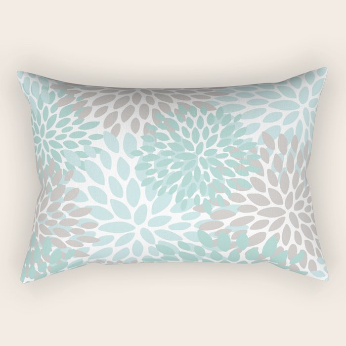 Floral Pattern, Teal, Aqua, Turquoise,Gray Rectangular Pillow Gallery Image 1