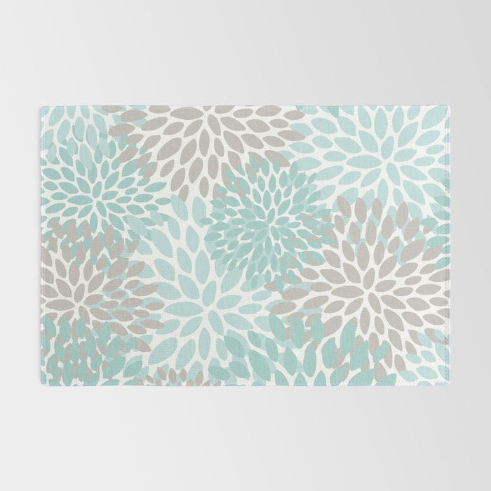 Floral Pattern, Teal, Aqua, Turquoise,Gray Rug Gallery Image 2
