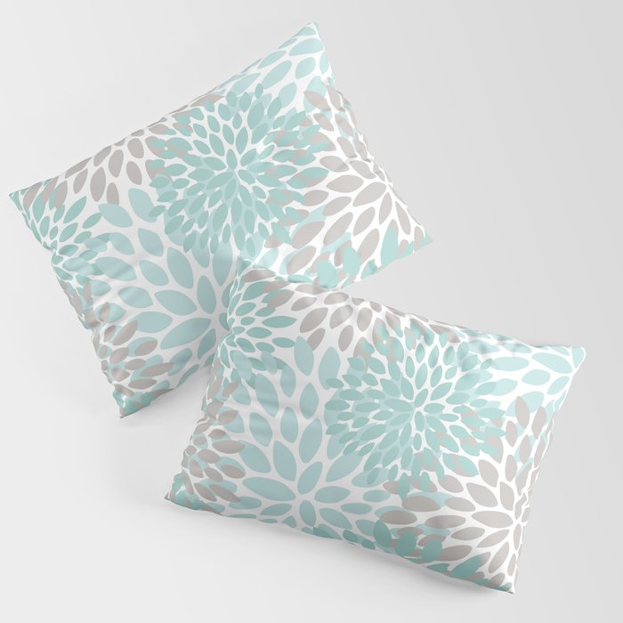 Floral Pattern, Teal, Aqua, Turquoise,Gray Pillow Sham Gallery Image 1