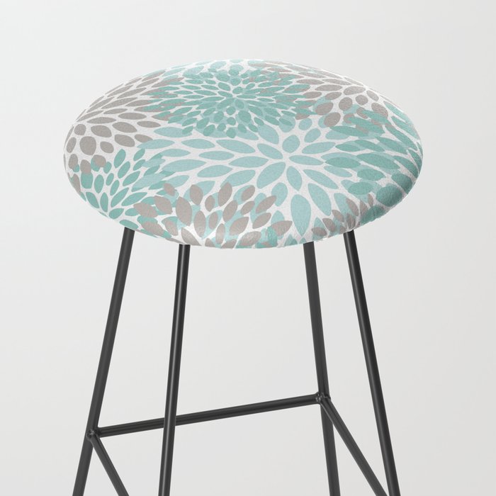 Floral Pattern, Teal, Aqua, Turquoise,Gray Stool Gallery Image 2
