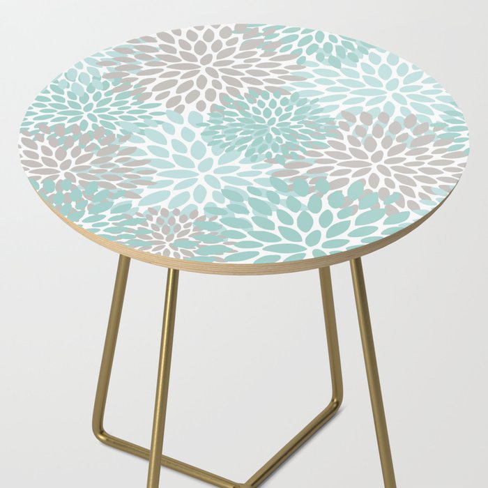 Floral Pattern, Teal, Aqua, Turquoise,Gray Side Table Gallery Image 2