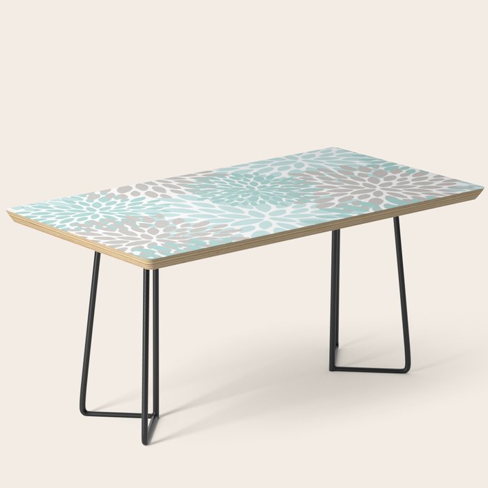 Floral Pattern, Teal, Aqua, Turquoise,Gray Coffee Table Gallery Image 1