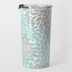 Floral Pattern, Teal, Aqua, Turquoise,Gray Travel Mug Gallery Image 3