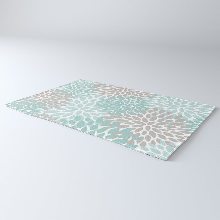 Floral Pattern, Teal, Aqua, Turquoise,Gray Rug Gallery Image 3