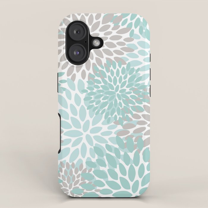 Floral Pattern, Teal, Aqua, Turquoise,Gray iPhone Case Gallery Image 1