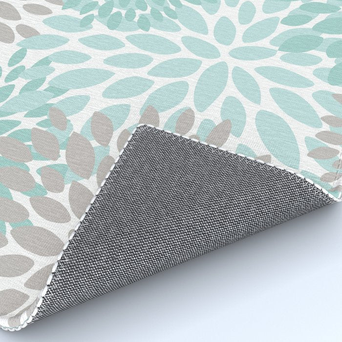 Floral Pattern, Teal, Aqua, Turquoise,Gray Rug Gallery Image 4