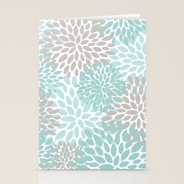 Floral Pattern, Teal, Aqua, Turquoise,Gray Stationery Card Gallery Image 2