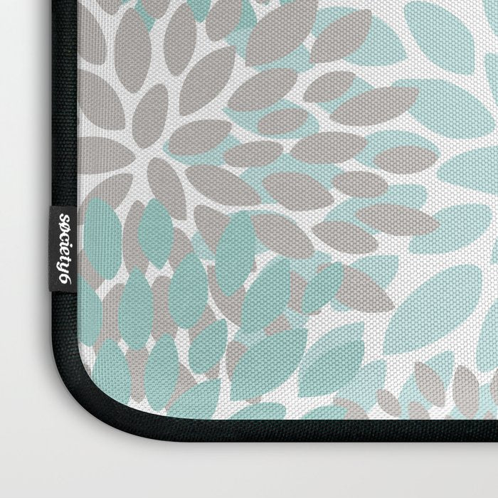 Floral Pattern, Teal, Aqua, Turquoise,Gray Laptop Sleeve Gallery Image 3