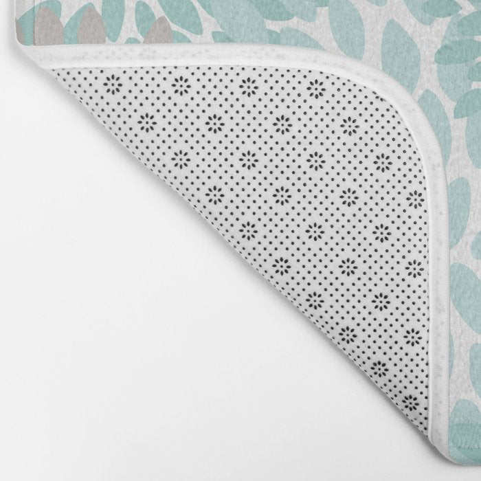 Floral Pattern, Teal, Aqua, Turquoise,Gray Bath Mat Gallery Image 2