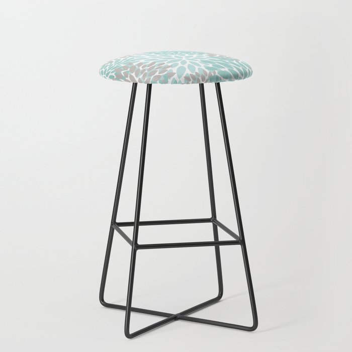 Floral Pattern, Teal, Aqua, Turquoise,Gray Stool Gallery Image 1