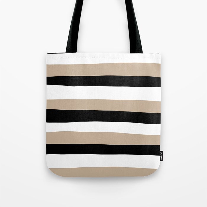 Uneven Stripes - Taupe, Black and White Tote Bag Gallery Image 1