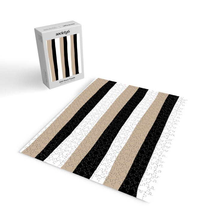 Uneven Stripes - Taupe, Black and White Jigsaw Puzzle Gallery Image 2