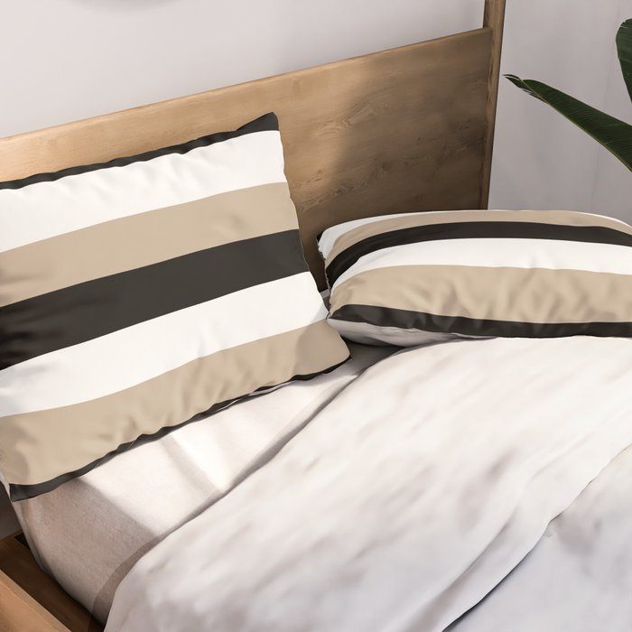 Uneven Stripes - Taupe, Black and White Pillow Sham Gallery Image 2