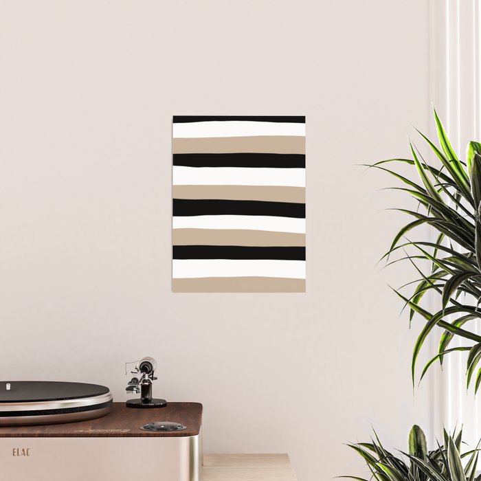 Uneven Stripes - Taupe, Black and White Poster Gallery Image 2