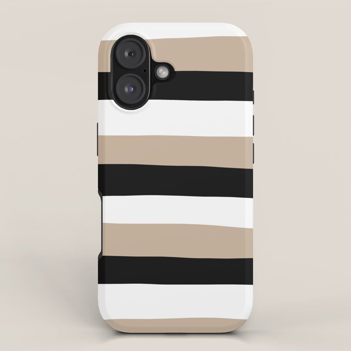 Uneven Stripes - Taupe, Black and White iPhone Case Gallery Image 1