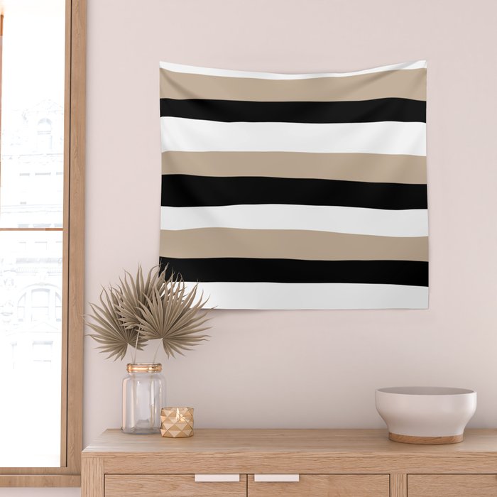Uneven Stripes - Taupe, Black and White Wall Tapestry Gallery Image 2