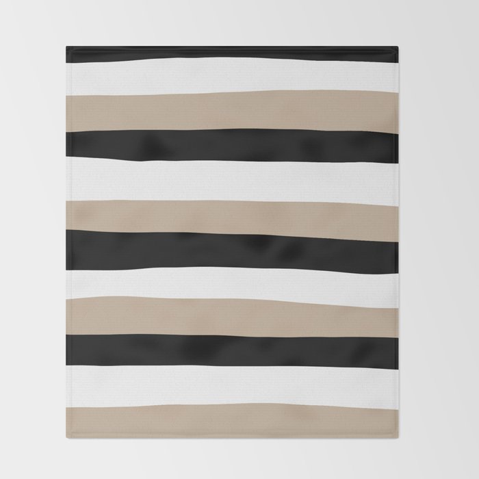 Uneven Stripes - Taupe, Black and White Throw Blanket Gallery Image 2