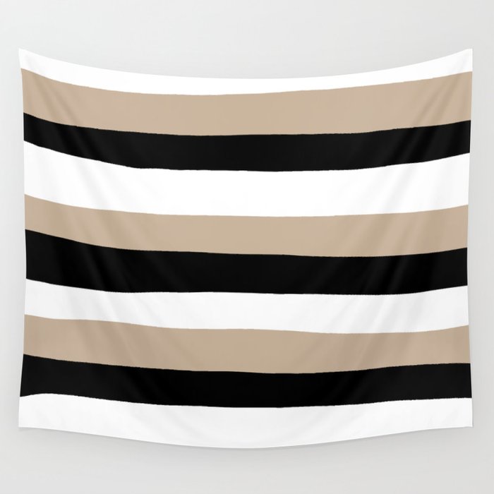 Uneven Stripes - Taupe, Black and White Wall Tapestry Gallery Image 1